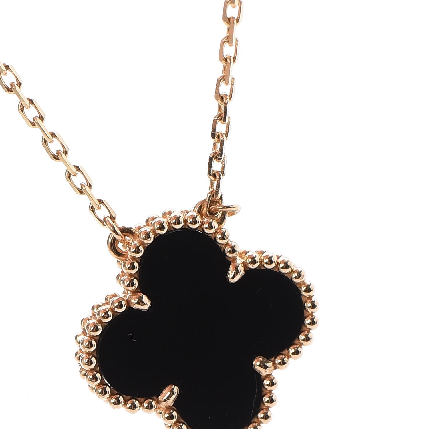 Van Cleef & Arpels 18K Yellow Gold Black Onyx Vintage Alhambra Pendant Necklace 8 of 12