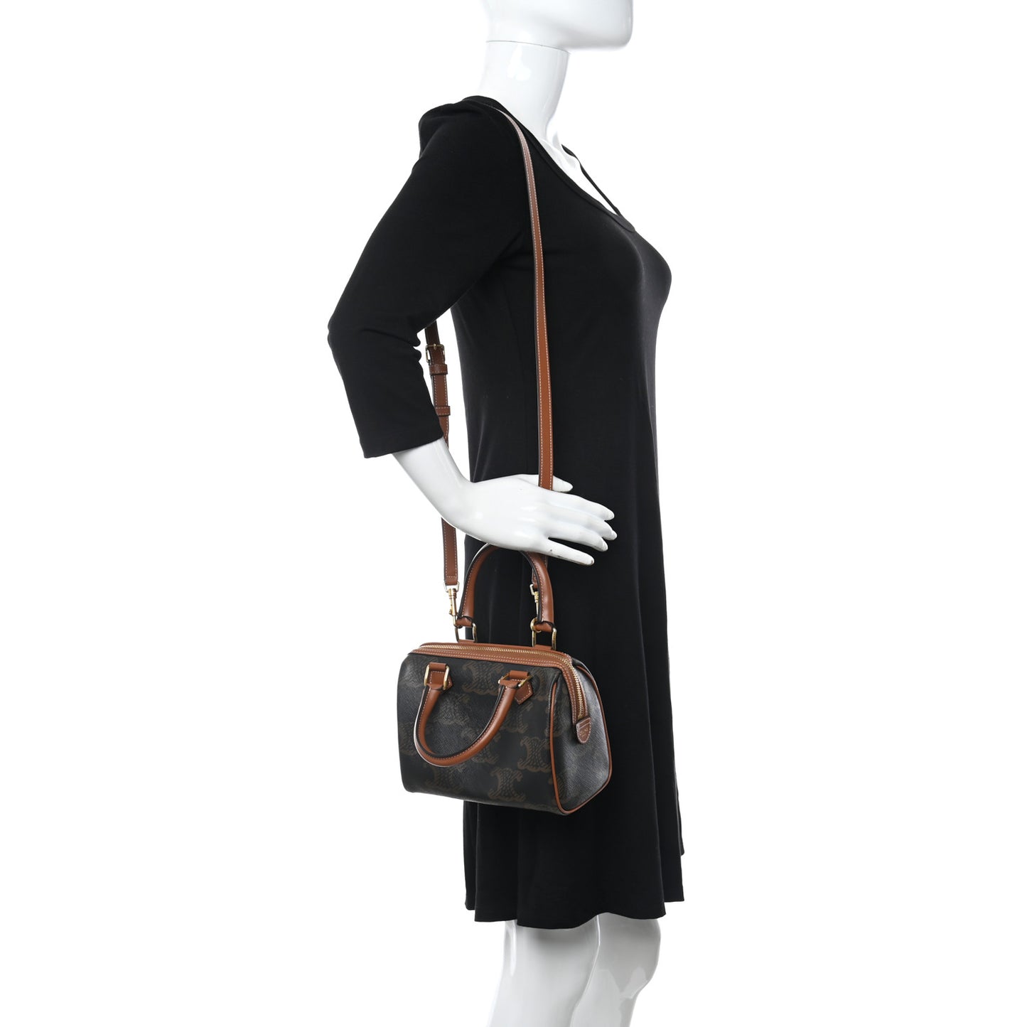 Triomphe Canvas XL Calfskin Small Boston Bag Tan