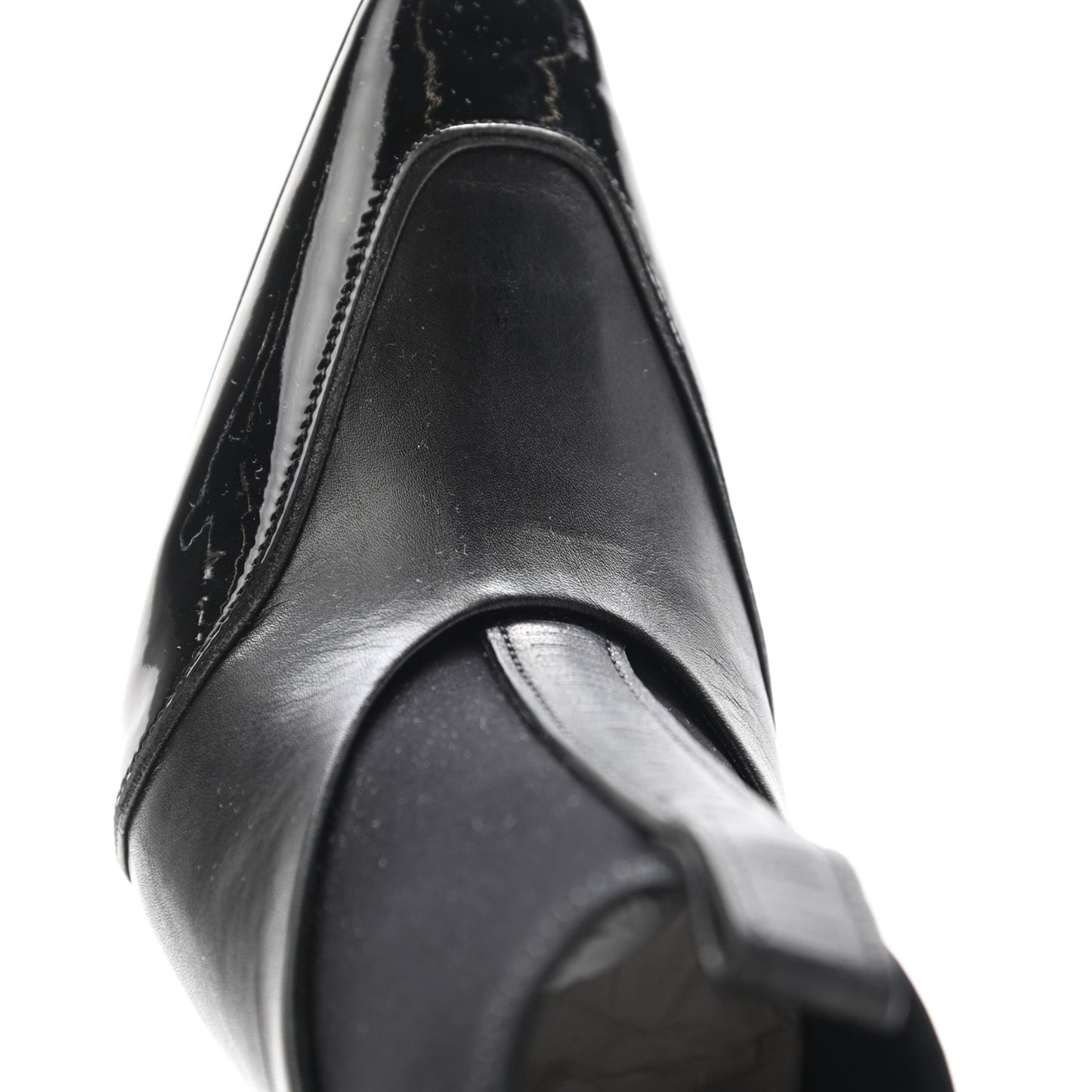 Neoprene Patent Calfskin Scuba Wedge Ankle Boots 38.5 Black