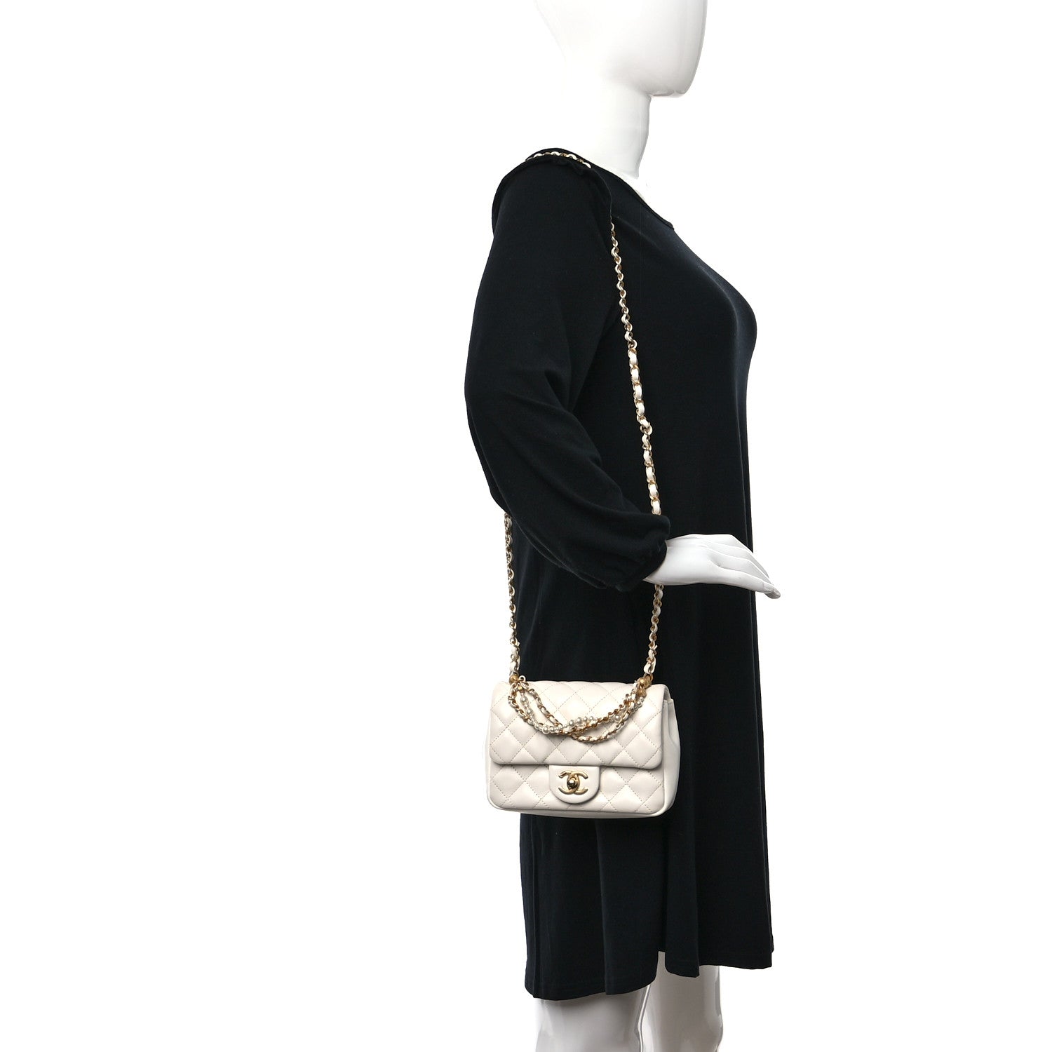 Chanel Shiny Lambskin Quilted Pearl Twist Mini Square Flap White 2 of 9