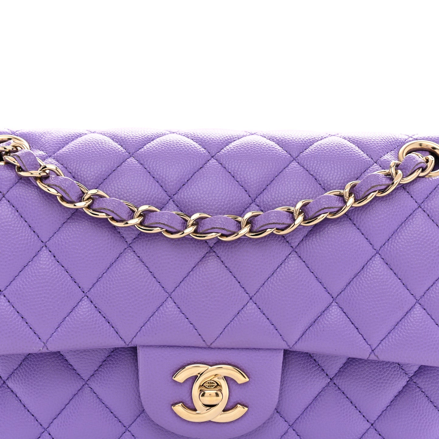 Caviar Quilted Small Double Flap Purple