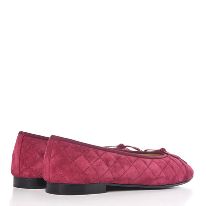 Chanel Suede Calfskin Quilted Cap Toe CC Ballerina Flats 42 Dark Pink 4 of 9