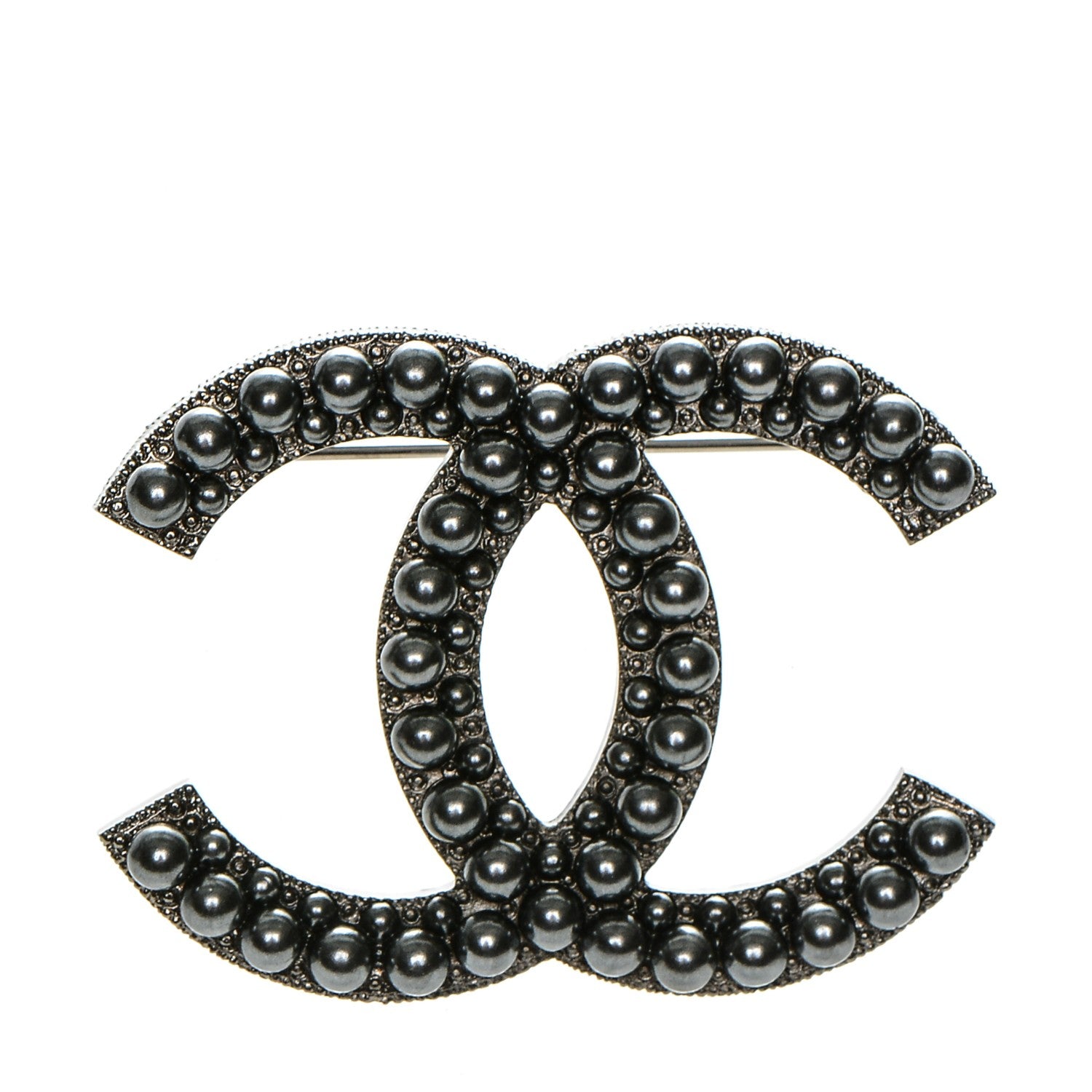 Chanel Ruthenium Bead Large CC Brooch Dark Grey 1 of 4