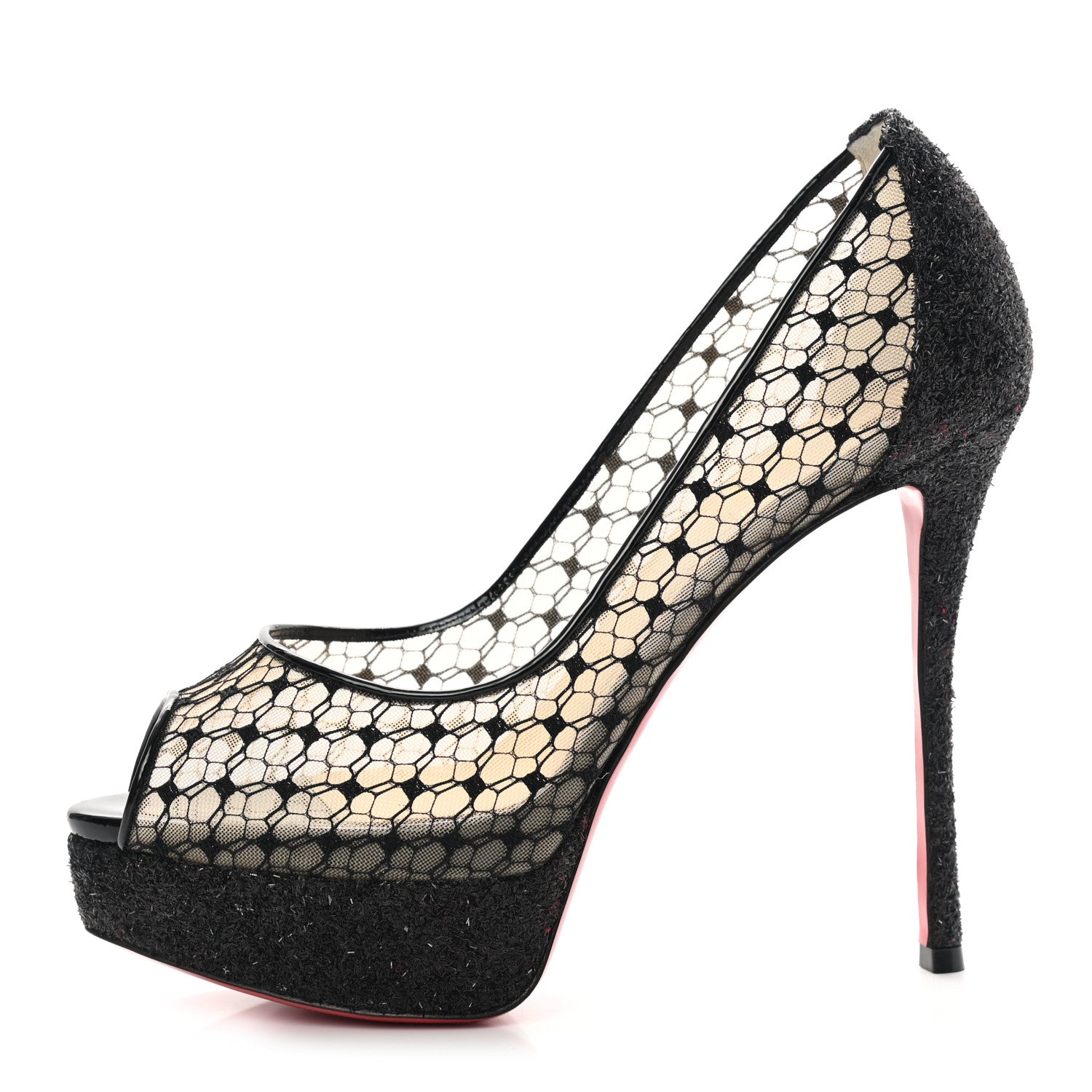Christian Louboutin Rete Resille Fetish Lace Spider 130 Peep Toe Pumps 37 Black 1 of 10