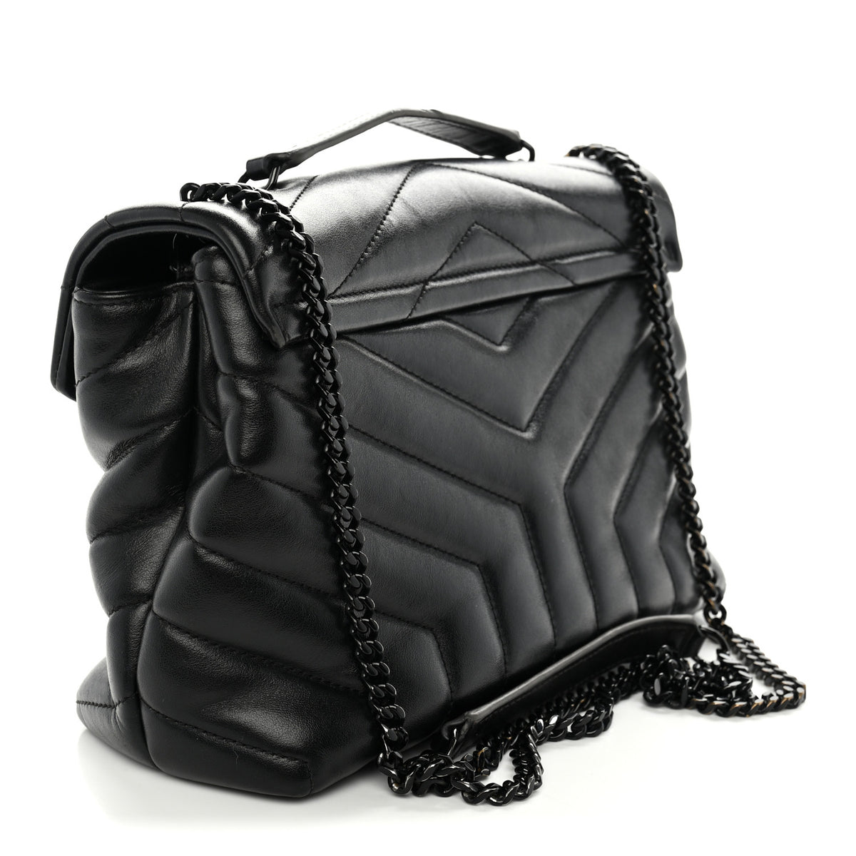 Calfskin Y Quilted Monogram Monochrome Small Loulou Chain Satchel Black