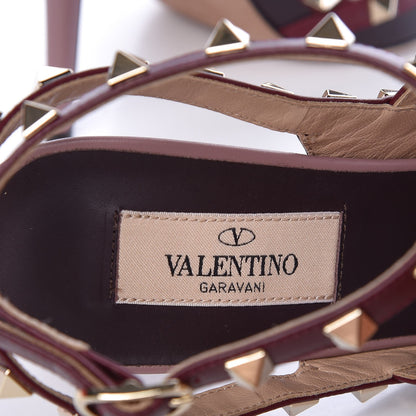 Valentino Garavani Calfskin Nappa Rockstud Ankle Strap 100mm Pumps 37.5 Griotte 7 of 8