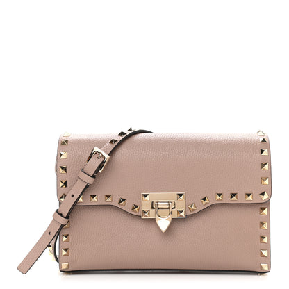 Valentino Garavani Pebbled Calfskin Medium Rockstud Flip Lock Crossbody Bag Poudre 1 of 8