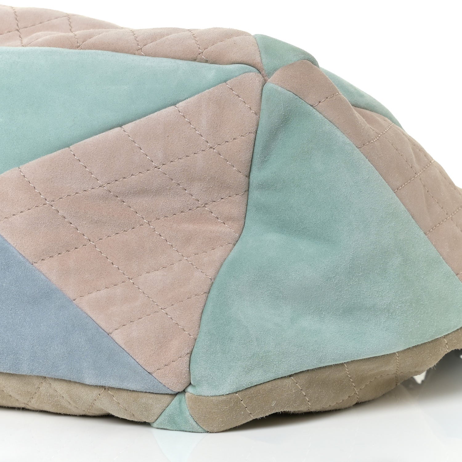 Chanel Suede Quilted Patchwork Drawstring Bag Blue Green Pink Beige 6 of 11