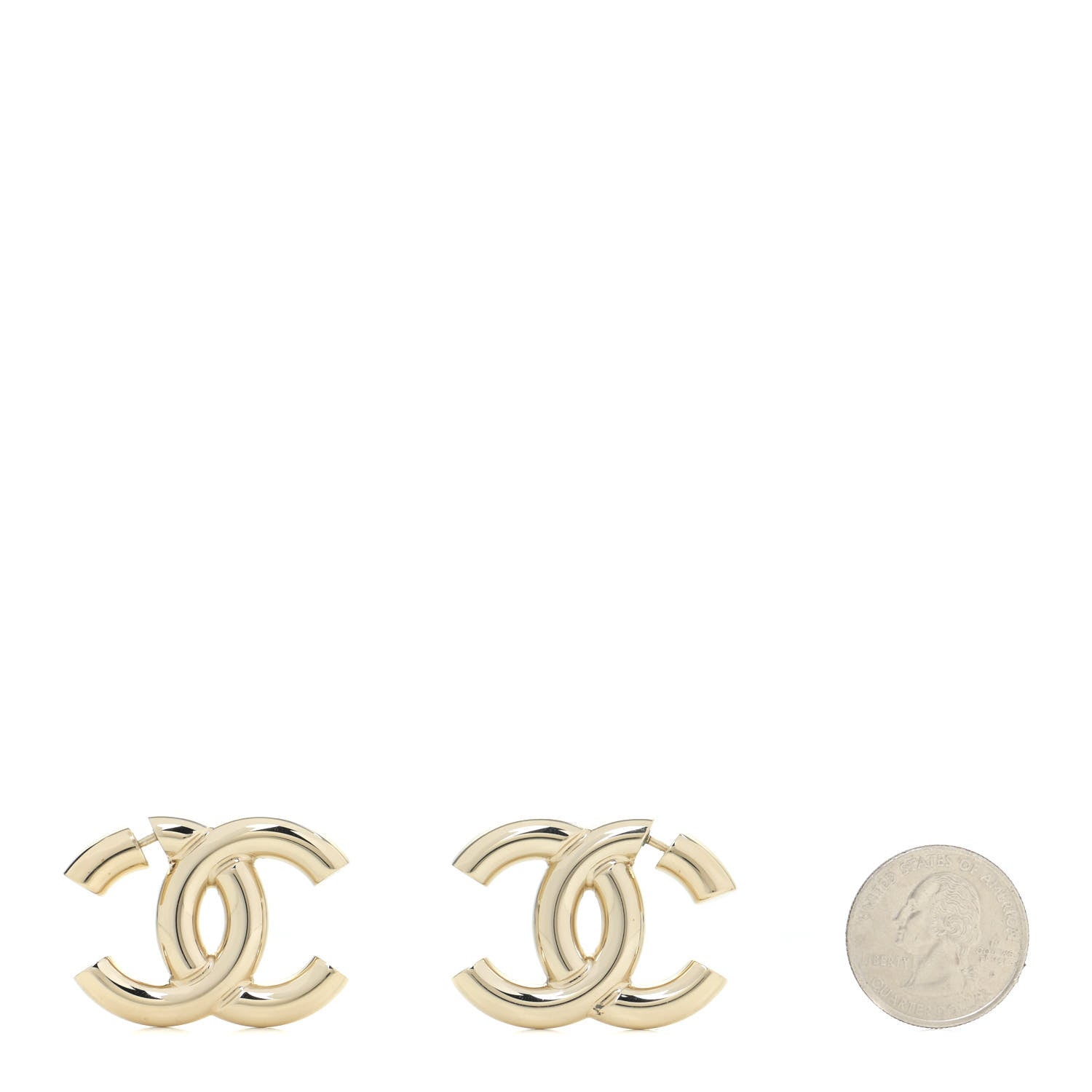 Chanel Metal Large CC Earrings Light Gold 2 of 5