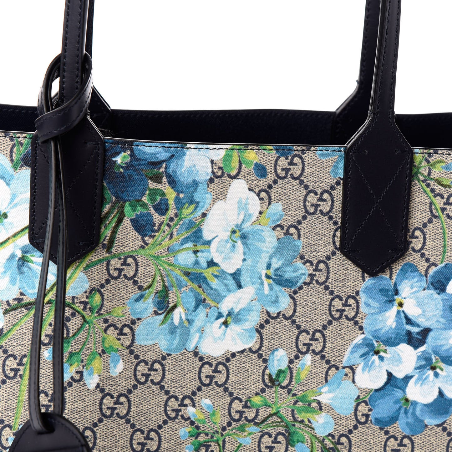 GG Supreme Monogram Blooms Small Reversible Tote Beige Blue Navy