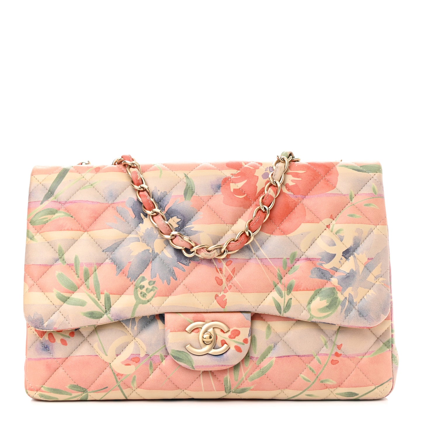 Lambskin Quilted Floral Jumbo Single Flap Multicolor