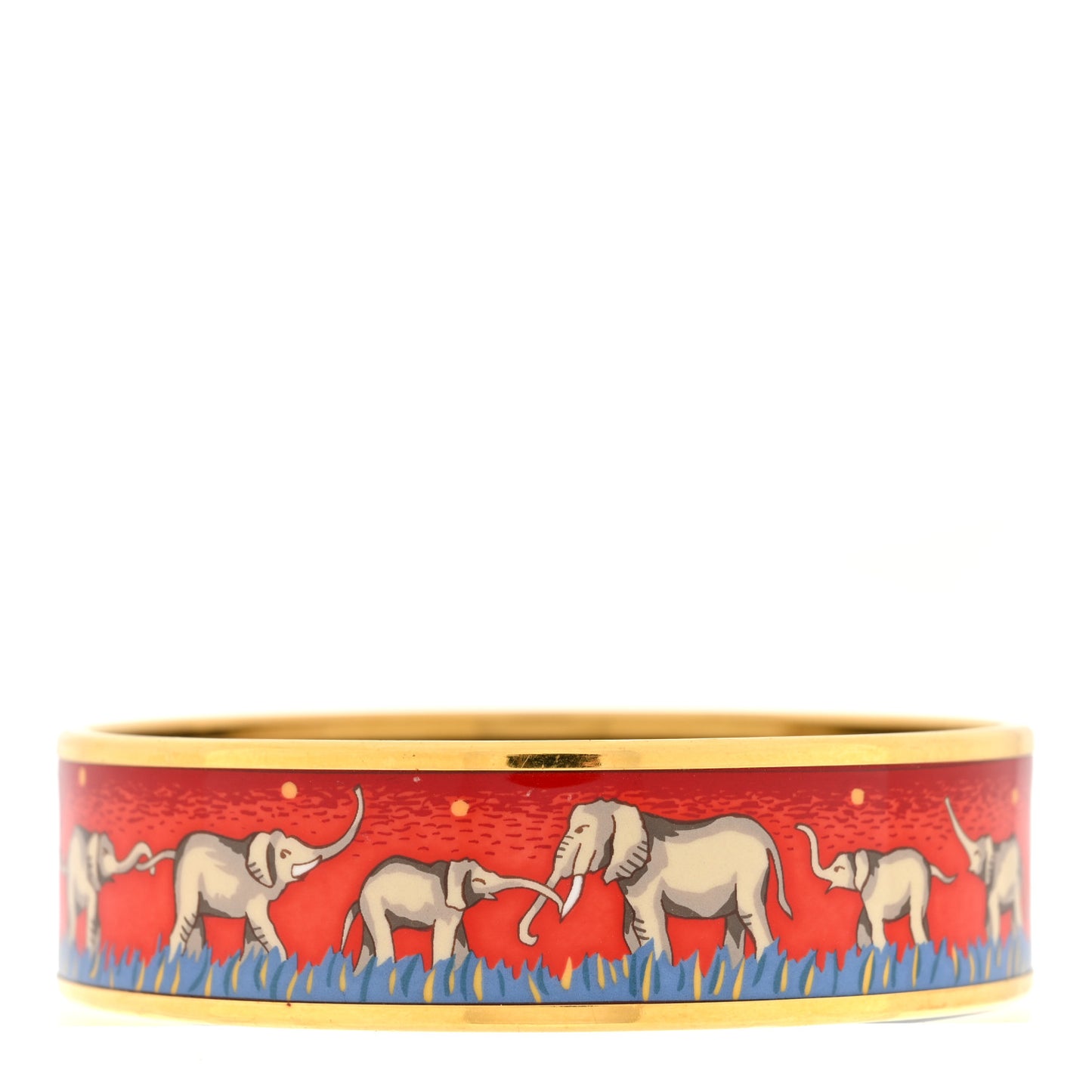 Enamel Printed Elephants Grazing Wide Bracelet