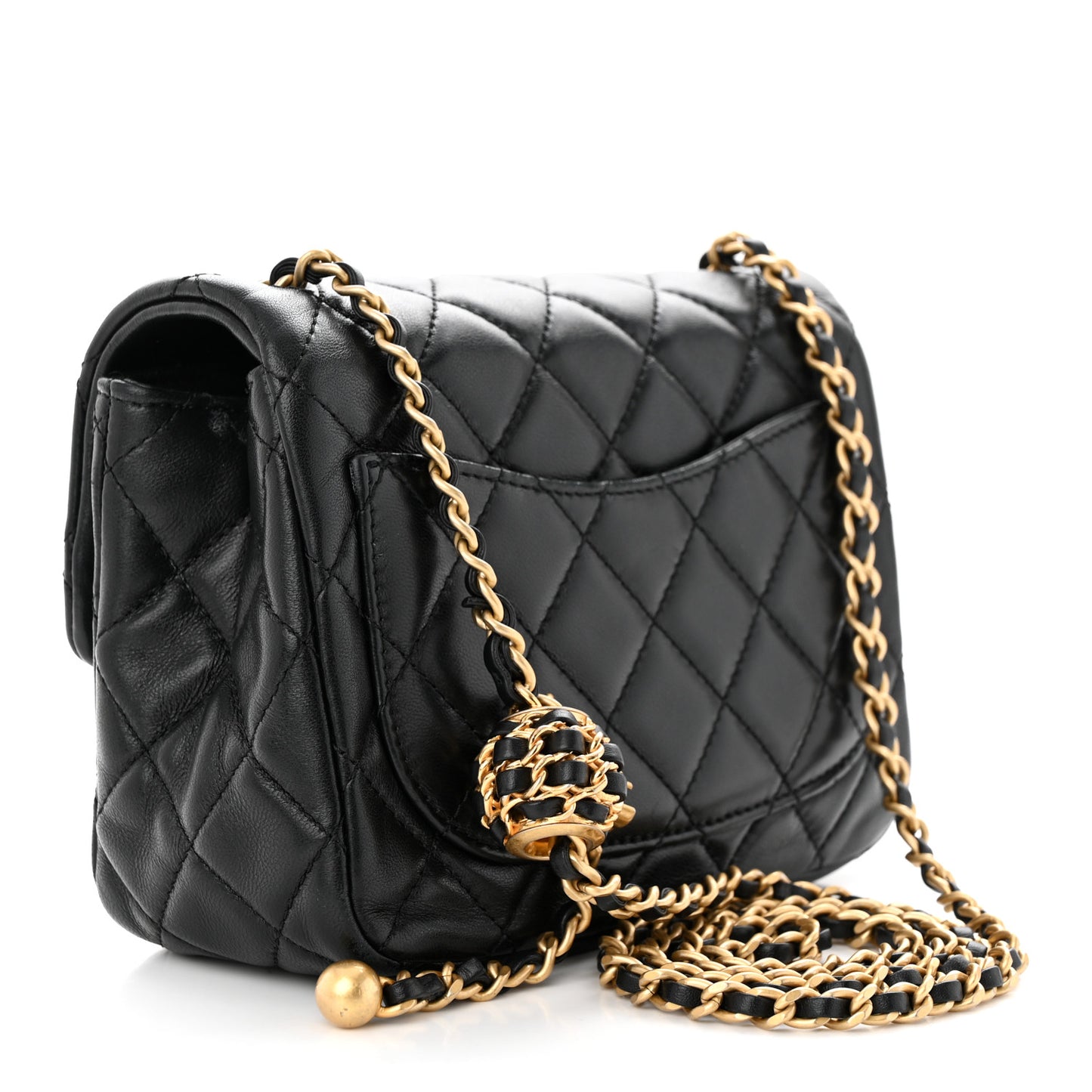 Lambskin Quilted Mini Pearl Crush Flap Black