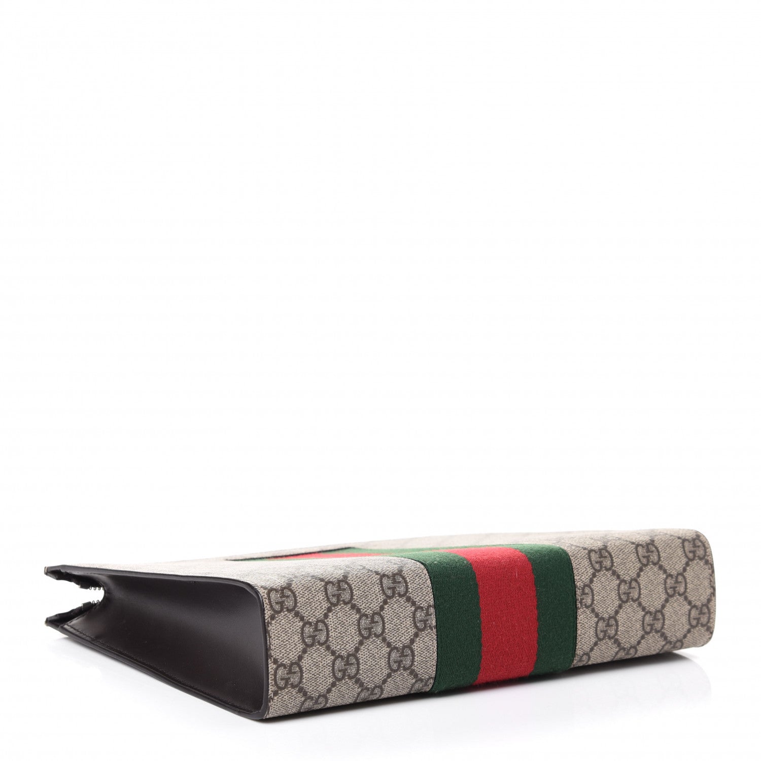 Gucci GG Supreme Monogram Selleria Calfskin Web New Web Cosmetic Case Beige Ebony Cocoa 3 of 4