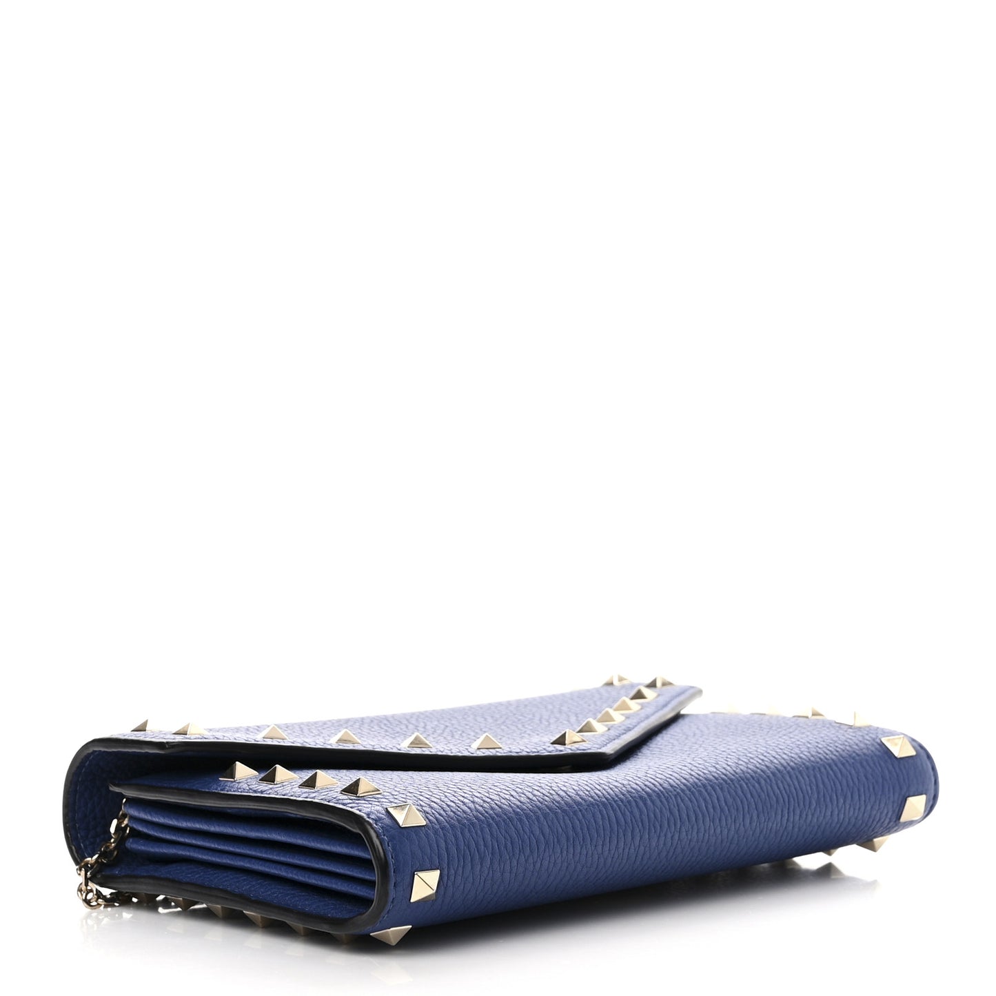 Pebbled Calfskin Rockstud Envelope Wallet On Chain Bag Blu Delft