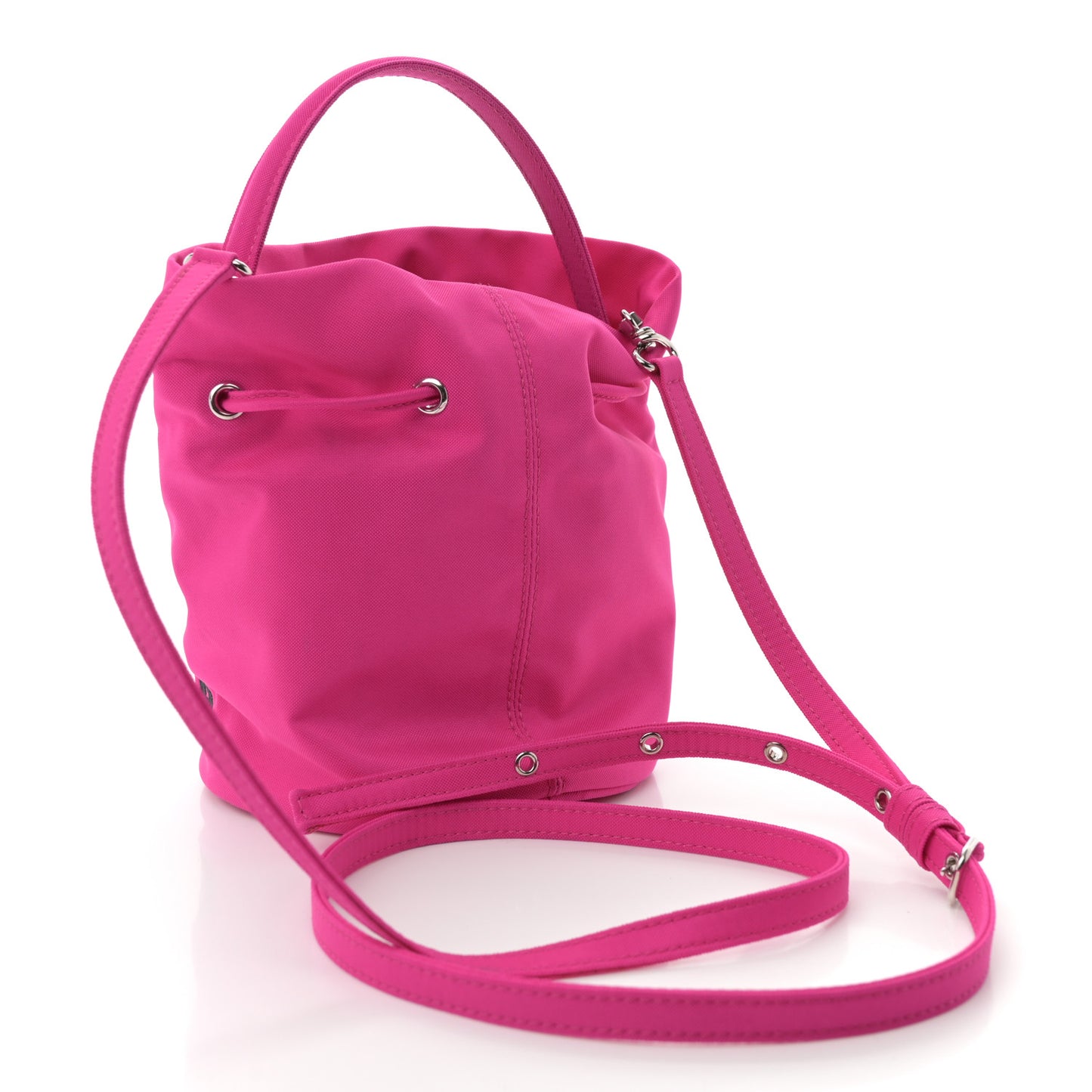 Recycled Sport Nylon Logo Embroidered Wheel Drawstring Bucket Bag XS Fuchsia Black