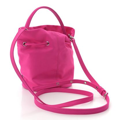 Balenciaga Recycled Sport Nylon Logo Embroidered Wheel Drawstring Bucket Bag XS Fuchsia Black 3 of 9