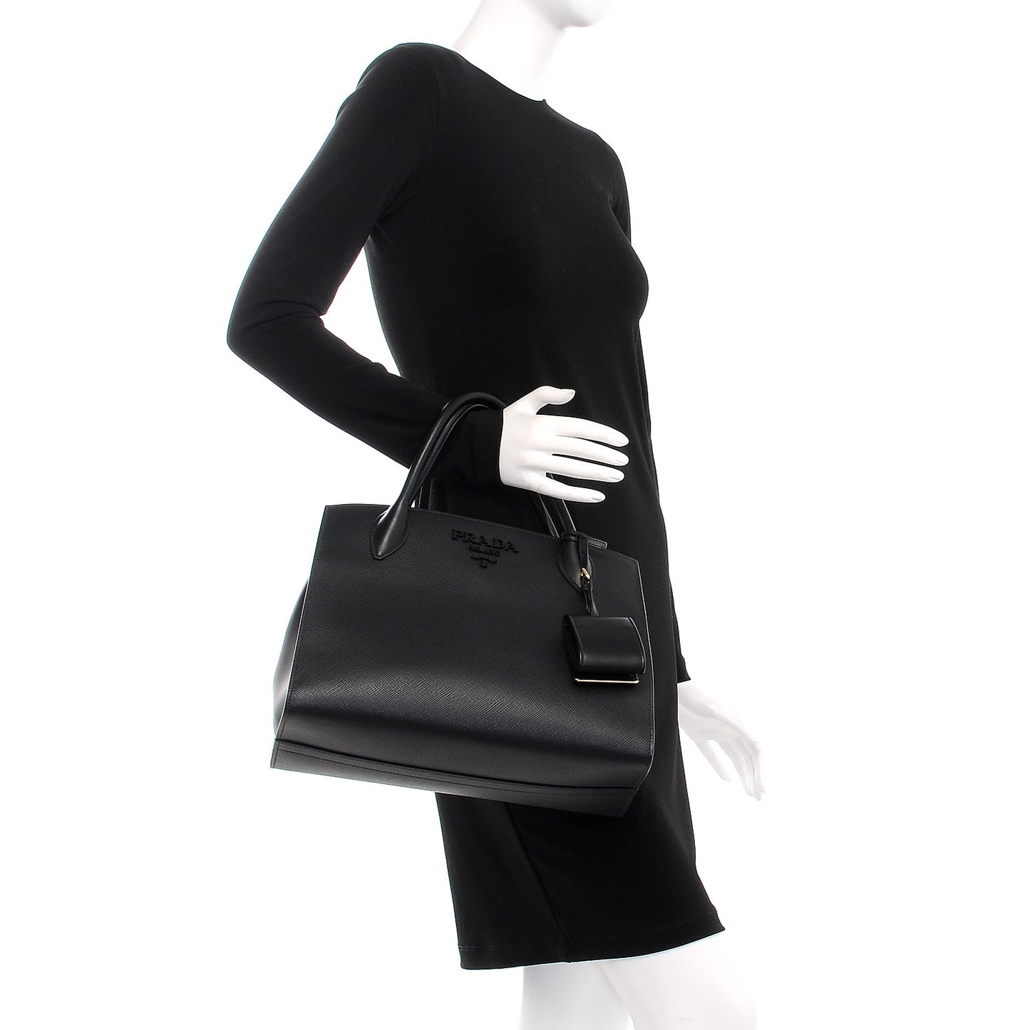 Saffiano Cuir Calfskin Medium Monochrome Top Handle Tote Black