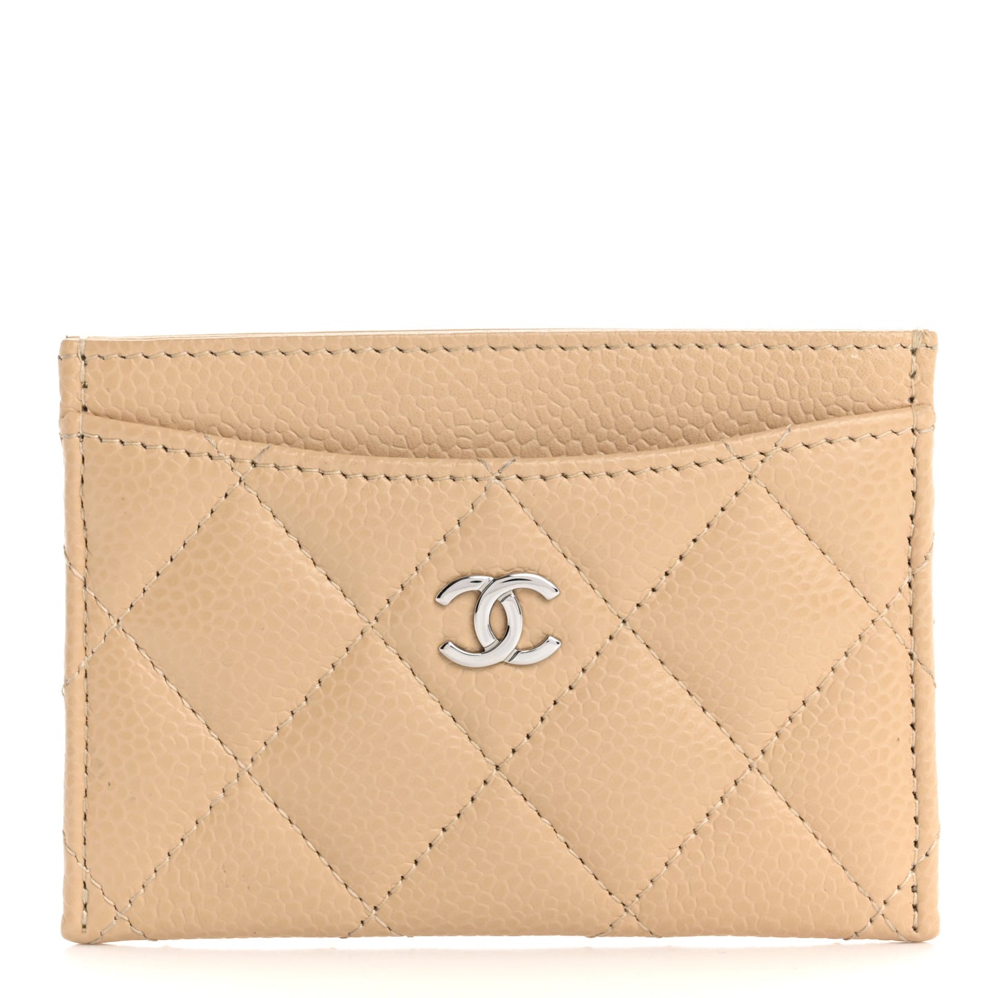 Caviar Quilted Card Holder Beige