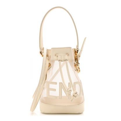 Fendi Mesh Vitello King F is Fendi Logo Embroidered Mini Mon Tresor Bucket Bag Sabbia White Ice 1 of 12
