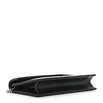 Saint Laurent Grain De Poudre Matelasse Chevron Monogram Envelope Chain Wallet Black 4 of 12