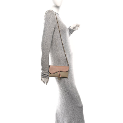 Christian Dior Grained Calfskin Saddle Chain Wallet Pouch Beige Taupe 2 of 10