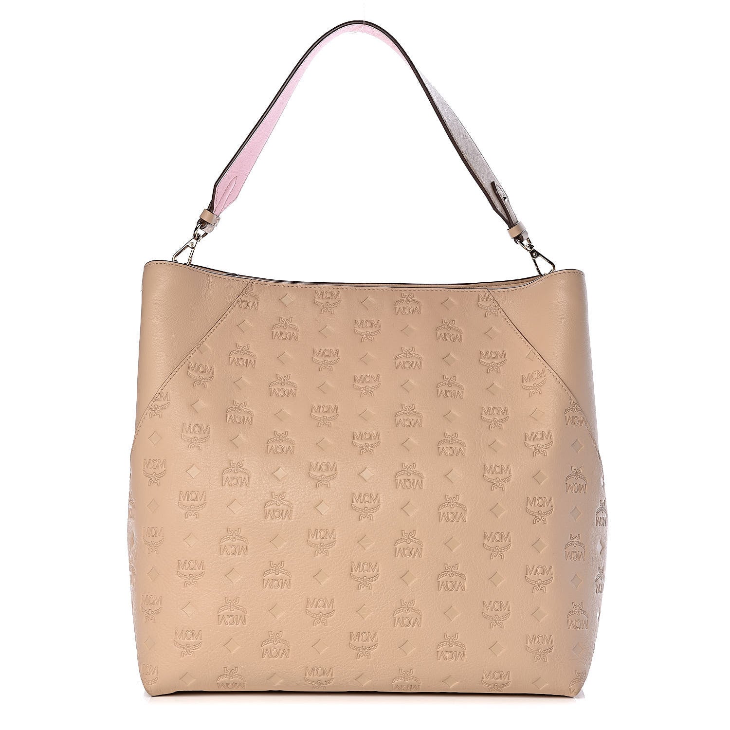 MCM Calfskin Ottomar Monogram Large Klara Hobo New Beige 1 of 9
