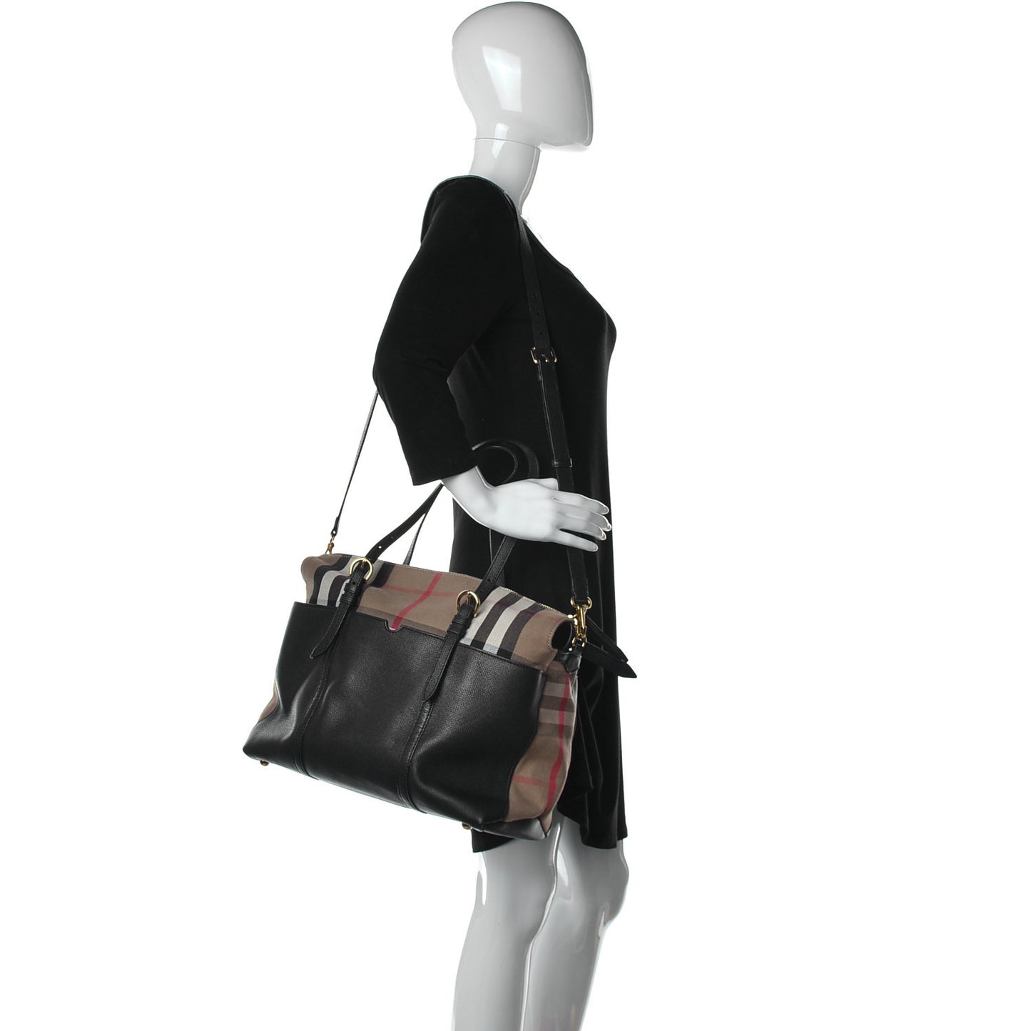 Grainy Calfskin House Check Mason Diaper Tote Black