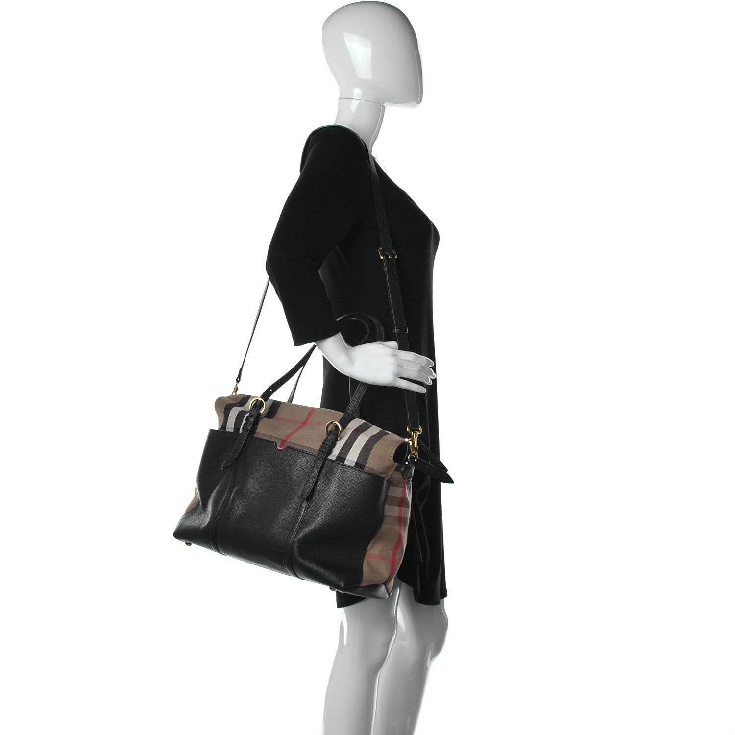 Burberry Grainy Calfskin House Check Mason Diaper Tote Black 2 of 16