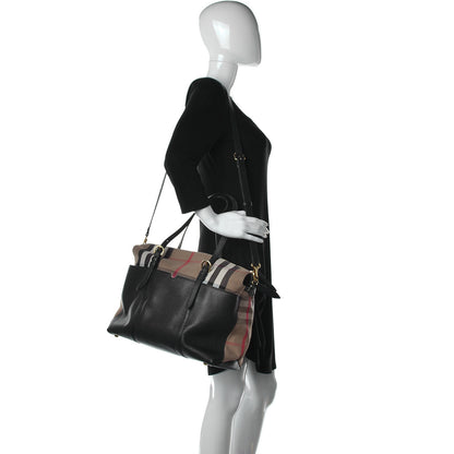 Burberry Grainy Calfskin House Check Mason Diaper Tote Black 2 of 16