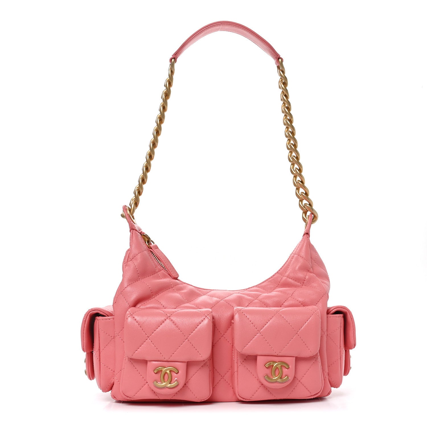 Chanel Shiny Lambskin Quilted Trendy Pockets Hobo Coral Pink 1 of 10