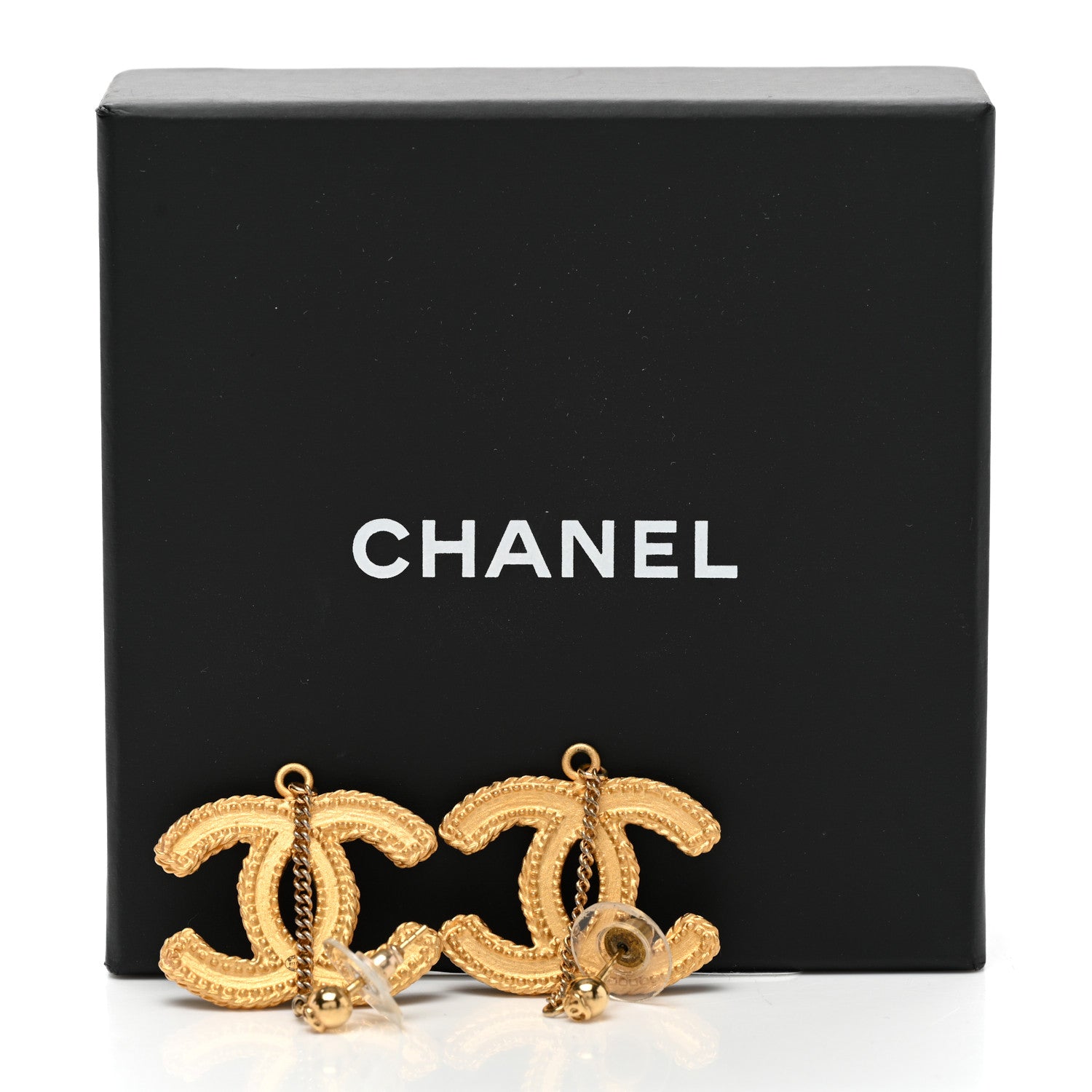 Chanel CC Drop Earrings Matte Gold 5 of 5