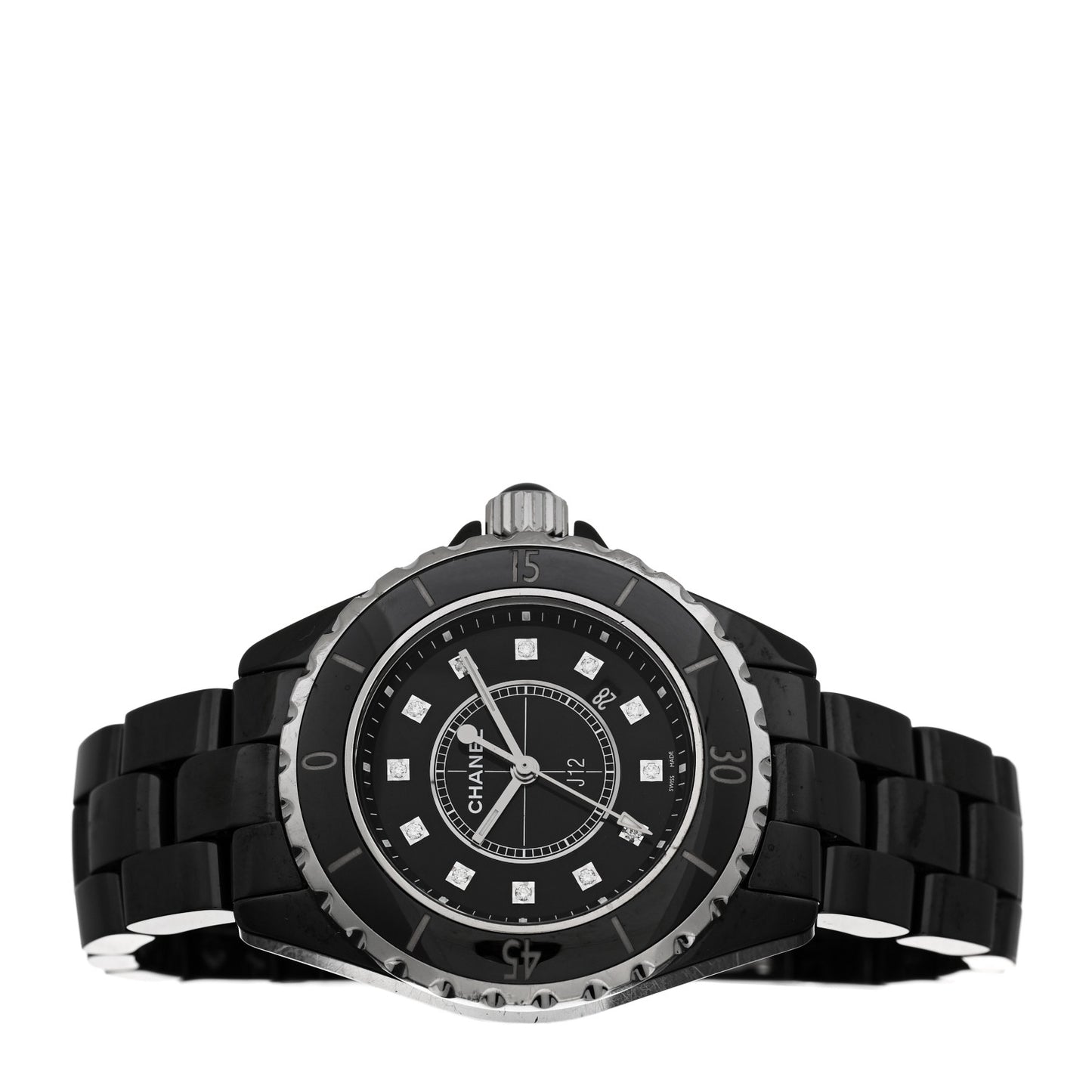 Stainless Steel Ceramic Diamond 33mm J12 Quartz Watch Black