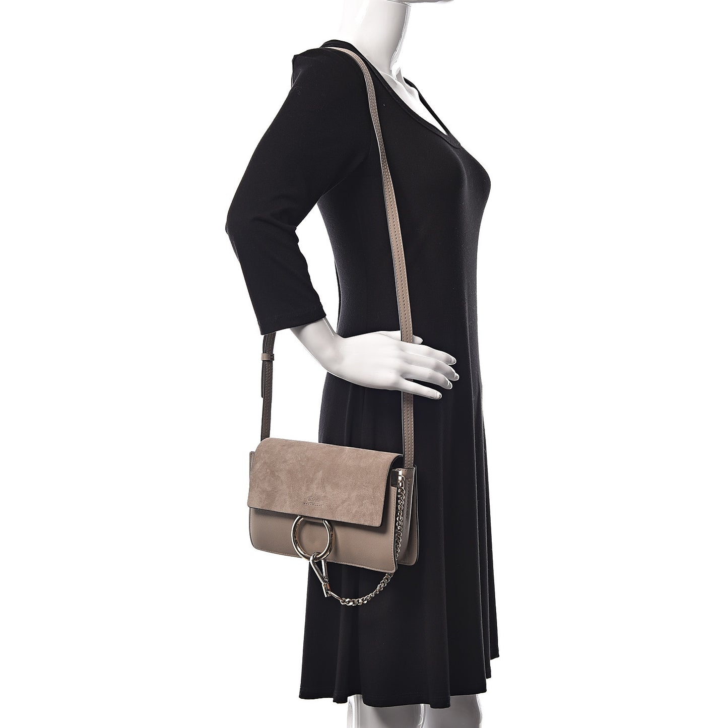 Suede Calfskin Small Faye Shoulder Bag Motty Grey