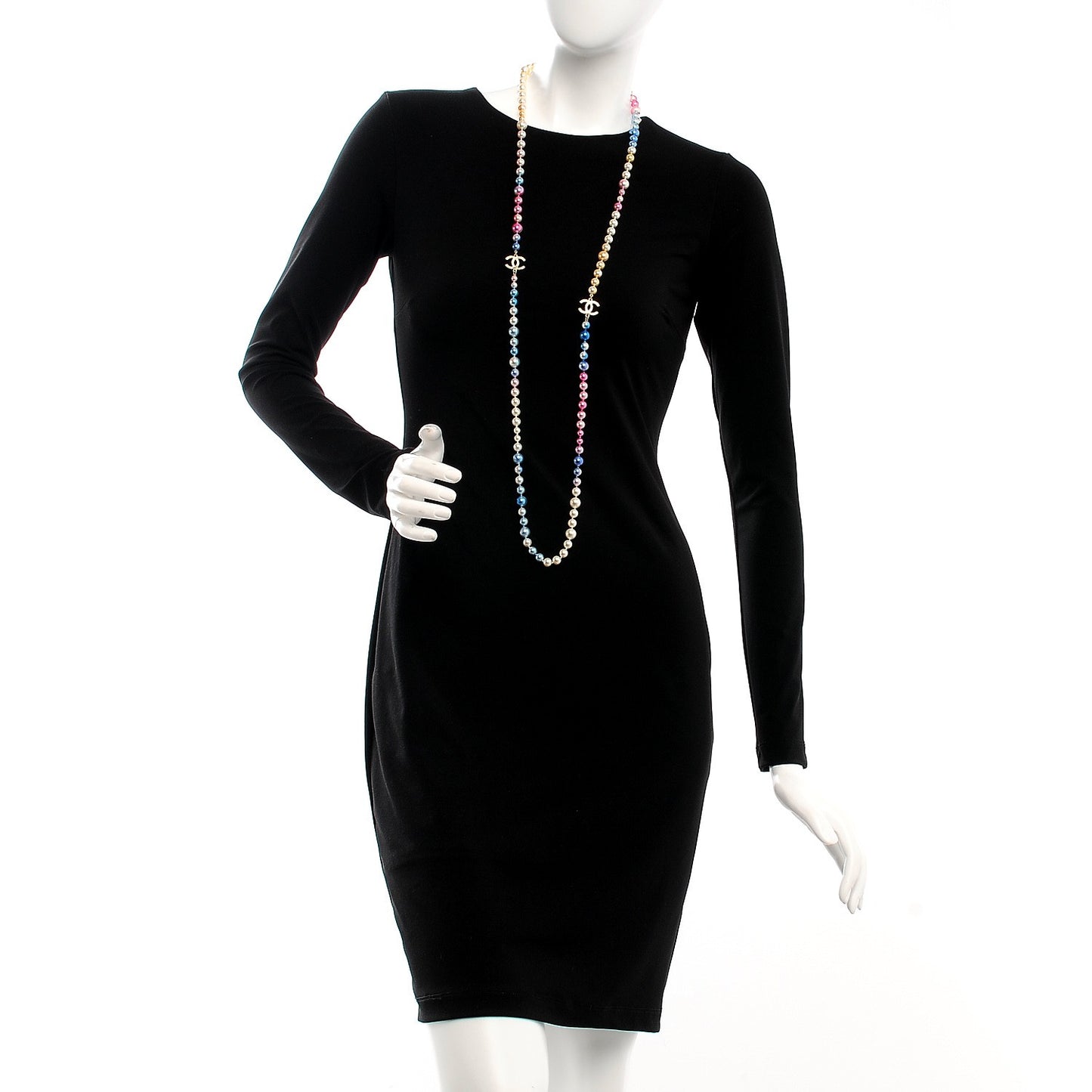 Beaded Pearl CC Long Strand Necklace Gold Multicolor