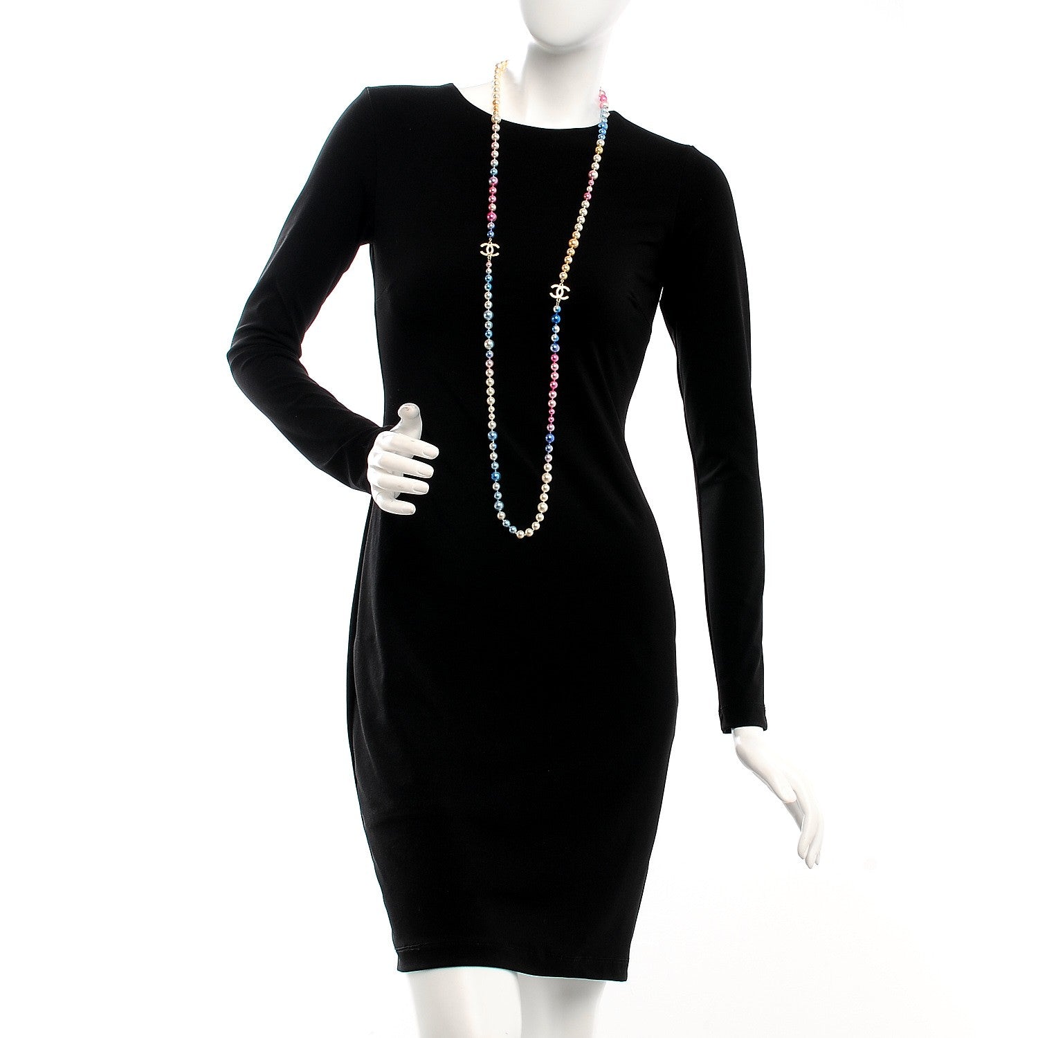 Chanel Beaded Pearl CC Long Strand Necklace Gold Multicolor 2 of 5
