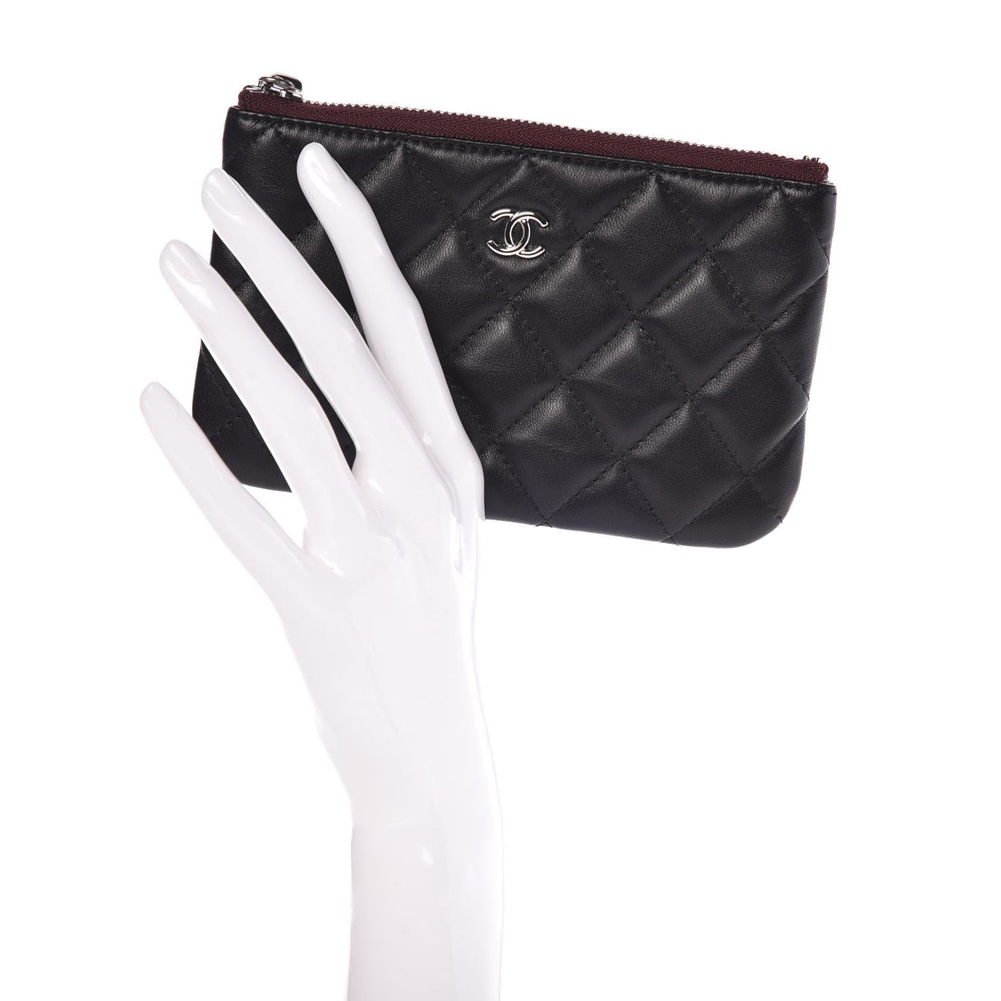 Lambskin Quilted Small Cosmetic Case Black