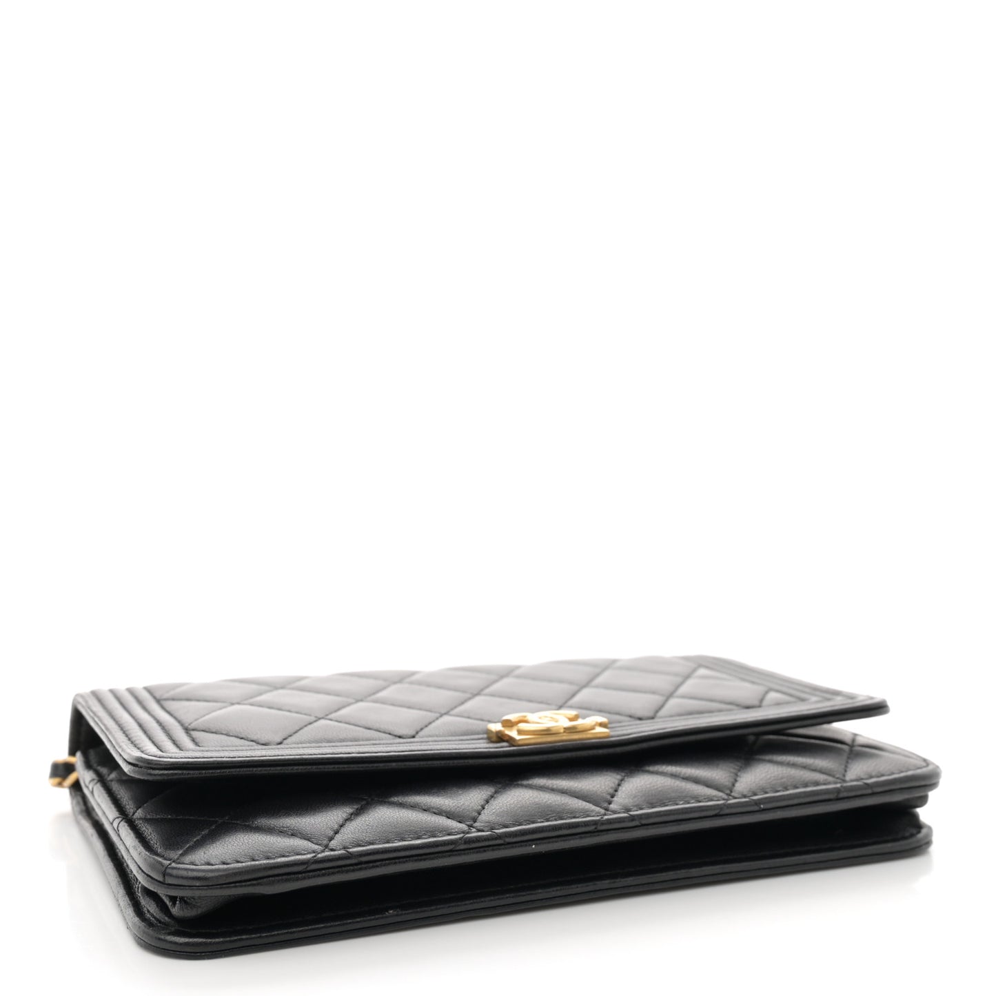 Lambskin Quilted Boy Wallet On Chain WOC Black