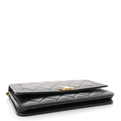 Chanel Lambskin Quilted Boy Wallet On Chain WOC Black 4 of 13