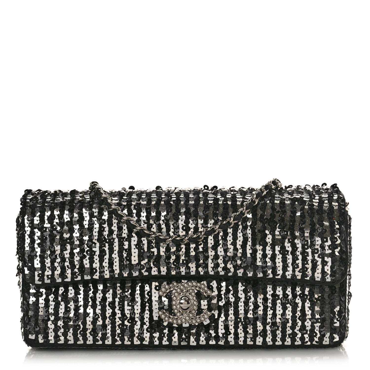 Chanel Sequin Quilted Pearl CC Flap Clutch Black 1 of 10