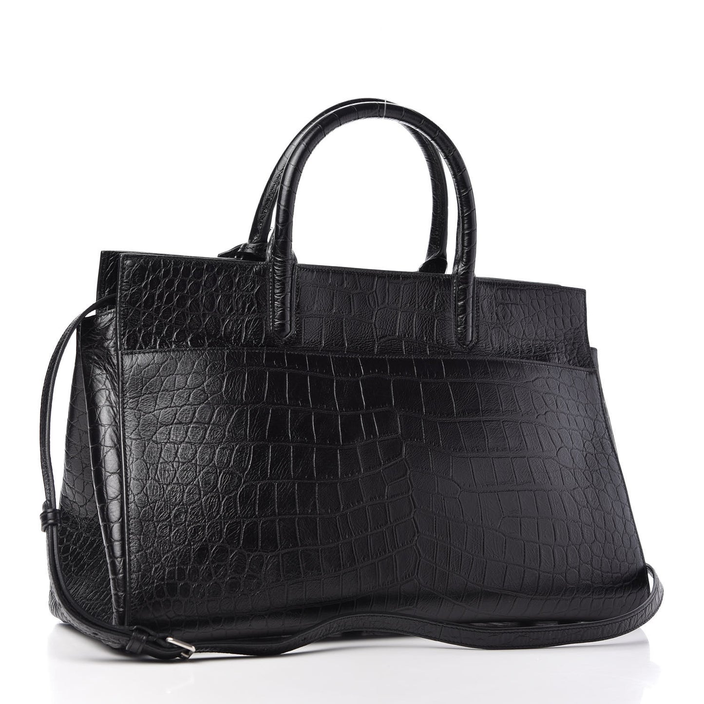 Calfskin Crocodile Embossed Medium Cabas Rive Gauche Black
