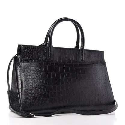 Saint Laurent Calfskin Crocodile Embossed Medium Cabas Rive Gauche Black 5 of 22