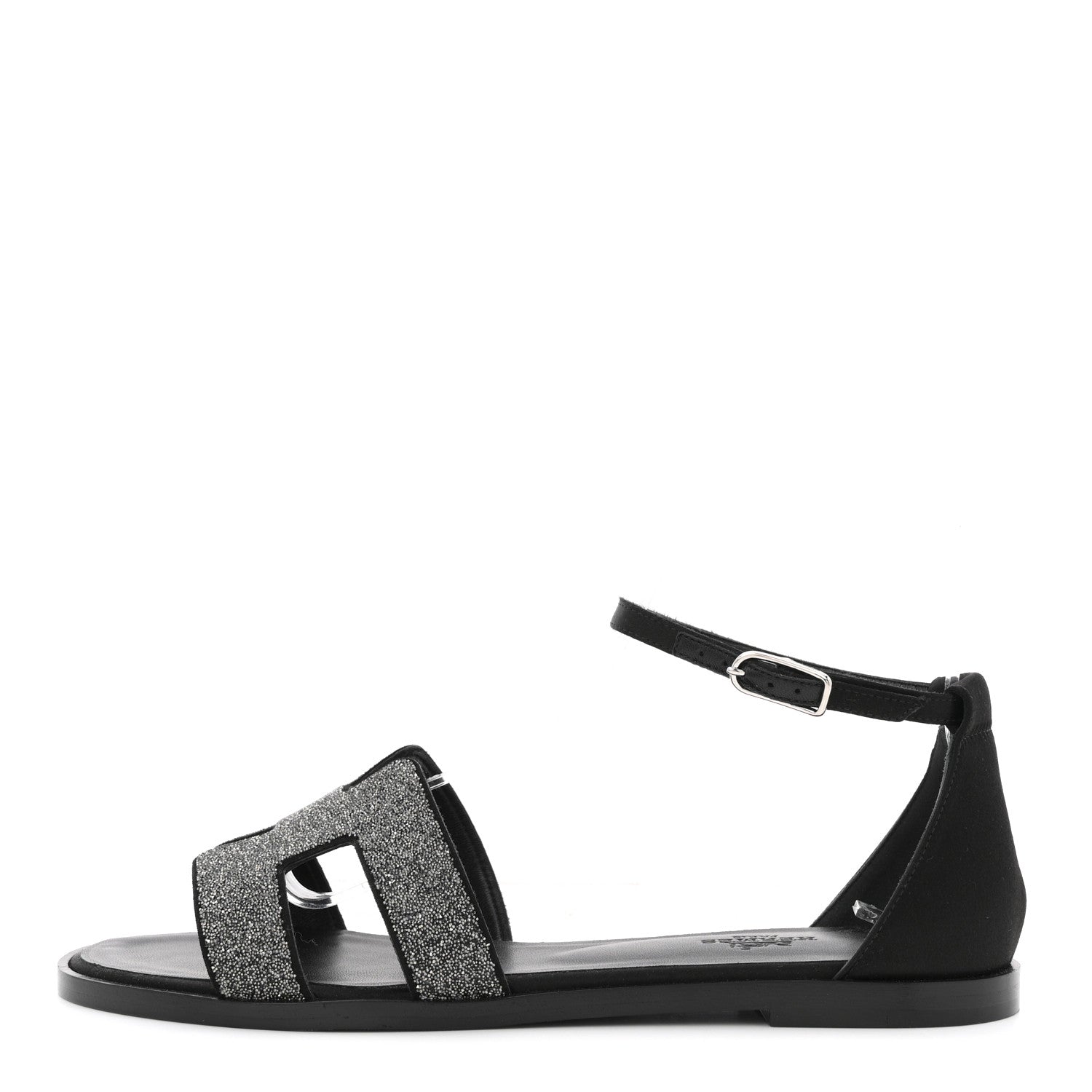 Hermes Satin Crystal Santorini Sandals 37.5 Black 1844985