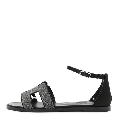 Hermes Satin Crystal Santorini Sandals 37.5 Black 1 of 11