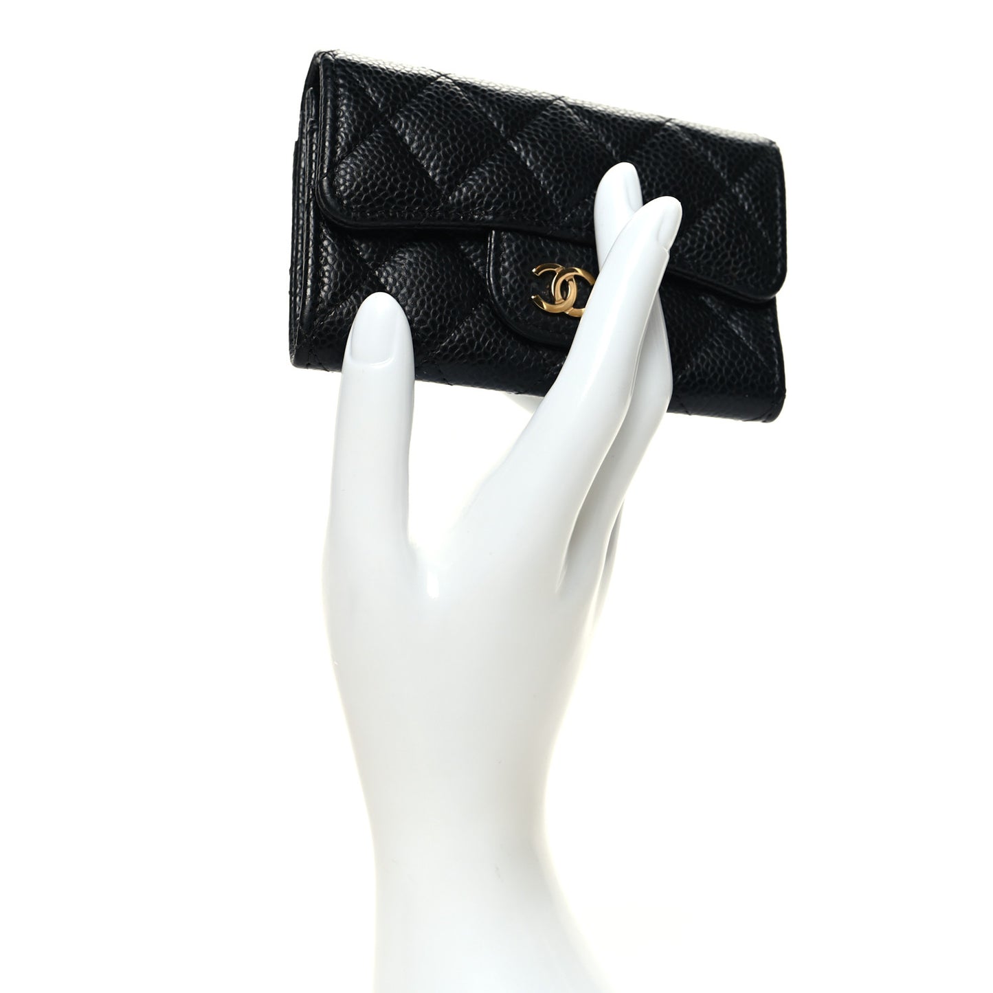 Caviar Quilted Flap Card Holder Wallet Black