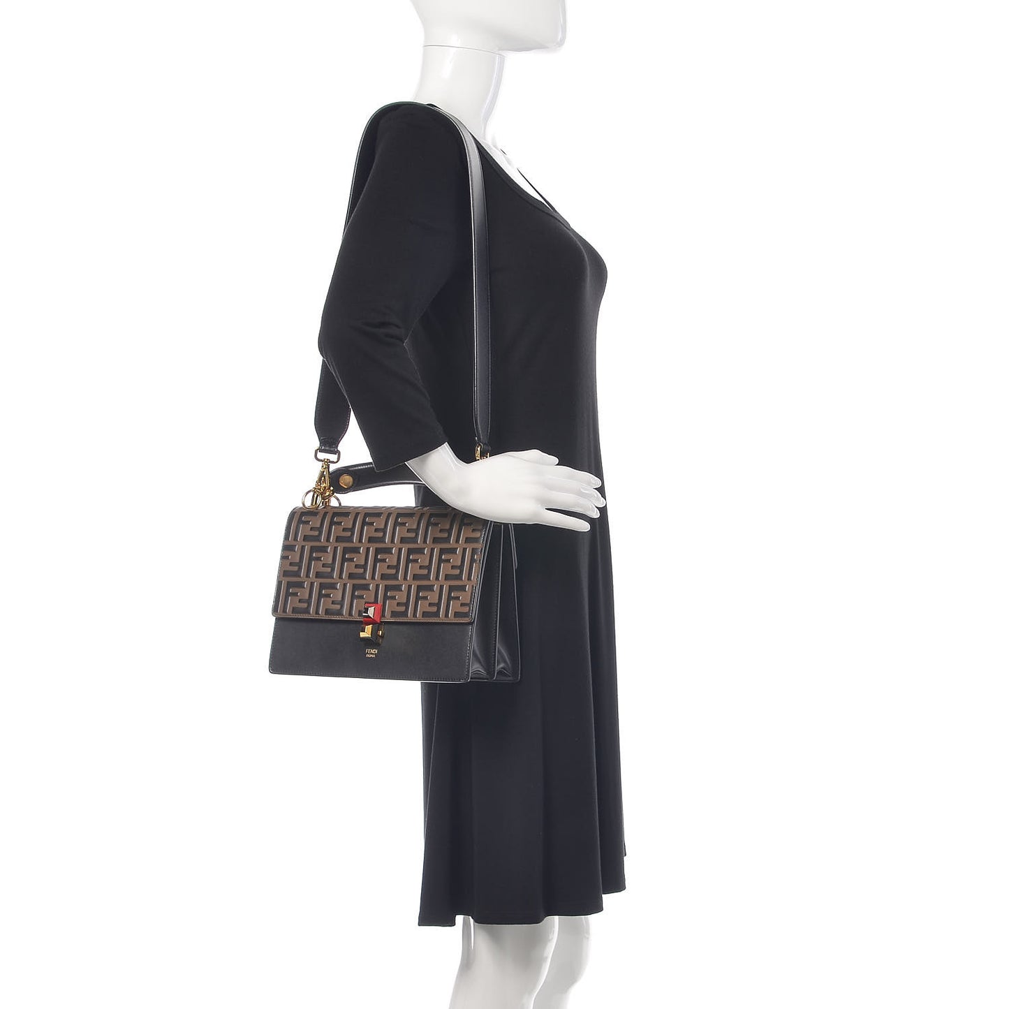 Vitello Liberty Bi-Color FF 1974 Embossed Kan I Shoulder Bag Black Maya
