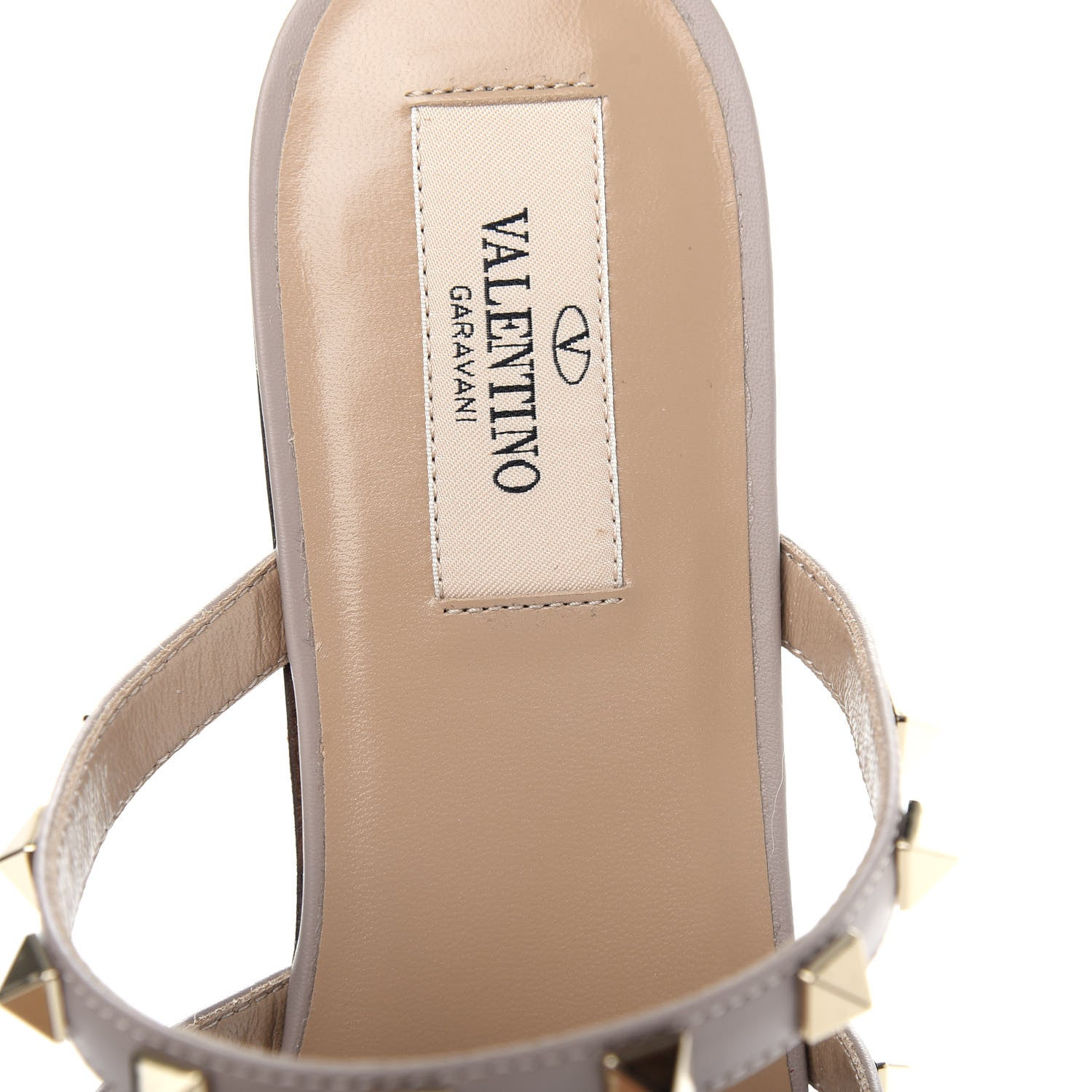Valentino Garavani Pebbled Calfskin Rockstud Flat Cage Mules 38 Poudre 8 of 10