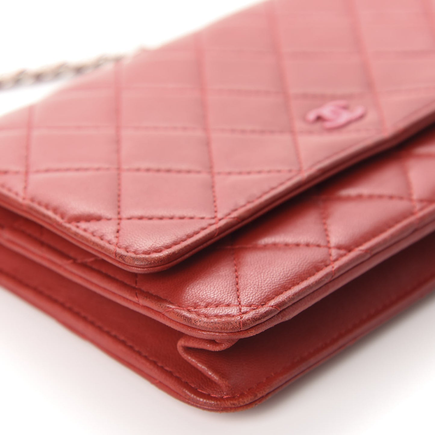 Lambskin Quilted Wallet On Chain WOC Red Pink