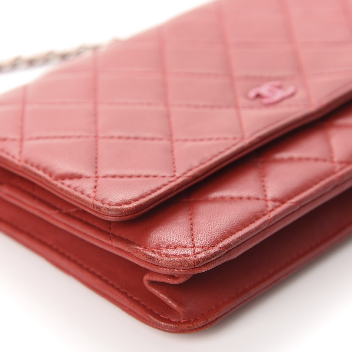 Chanel Lambskin Quilted Wallet On Chain WOC Red Pink 6 of 16