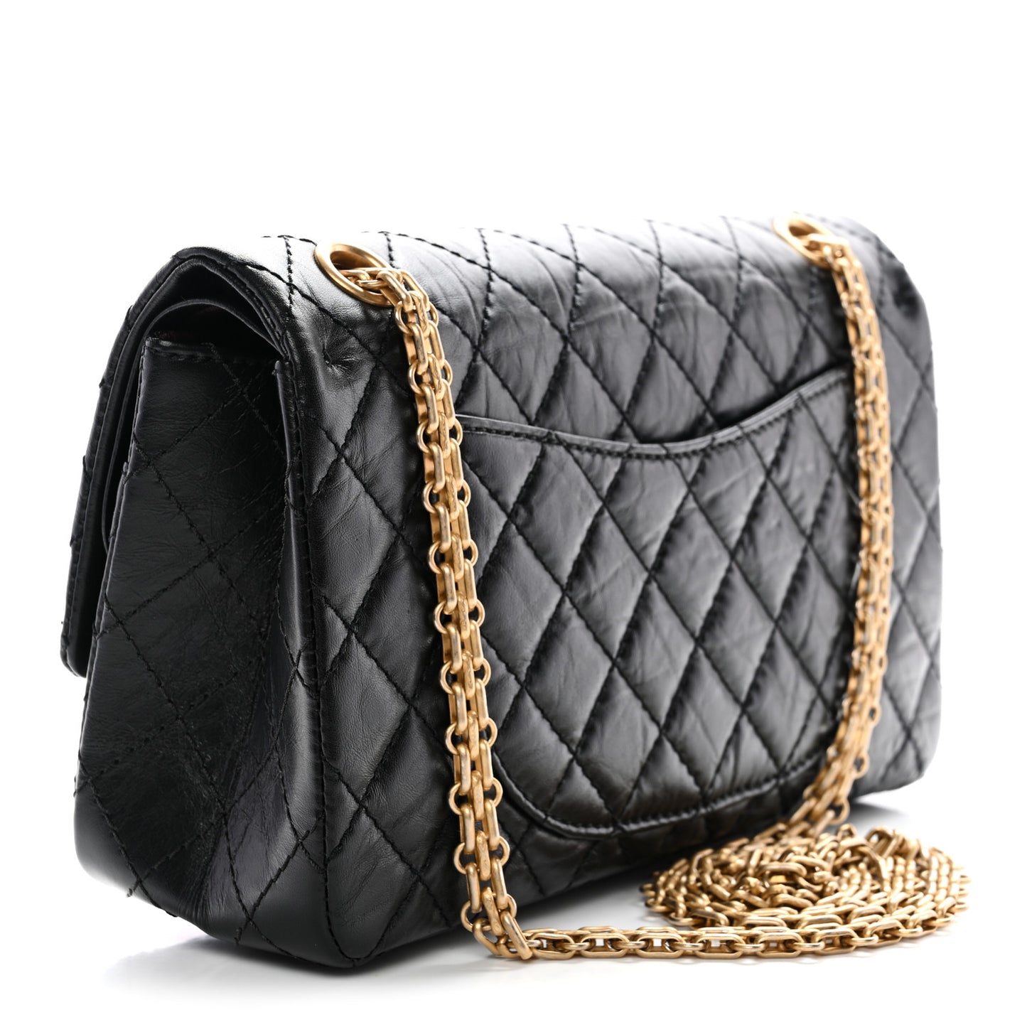 Aged Calfskin Quilted 2.55 Reissue 225 Flap Black Black